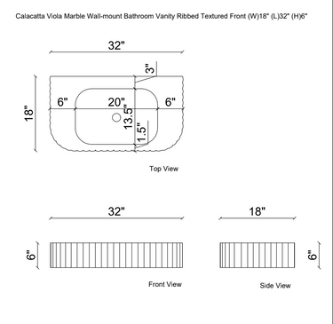 Calacatta Viola Marble Wall-mount Bathroom Vanity Ribbed Textured (W)18" (L)32" (H)6"