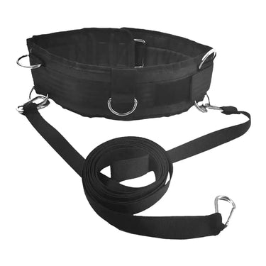 Power sled drag rope with resistance bands from 24 Hour Sport, featuring durable handles and adjustable resistance for strength training.