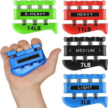 Hand grip exerciser by 24 Hour Sport, a hand muscle trainer for musicians and climbers, with black and red grip handles.