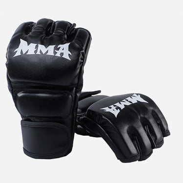 Kickboxing gloves by 24 Hour Sport in black PU leather, designed for men, women, and kids, with padded wrist support.