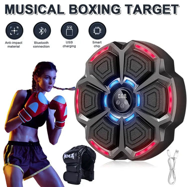 Wall-mounted Music Boxing Machine by 24 Hour Sport, a punching bag stand with built-in speakers for adult and kid workouts.