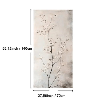 Framed minimalist white floral wall art by Hendrix Arts, large canvas print with textured background and wooden frame.