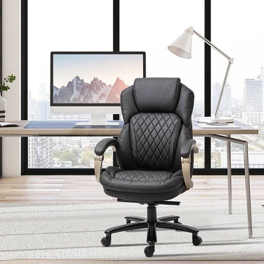 Brown Big and Tall Diamond Stitching Executive Office Chair with adjustable height and padded armrests, designed for comfort and support.
