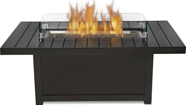 St. Tropez rectangle patio fire table by Patio Elegance with windscreen, flame display, and modern design for outdoor patios.