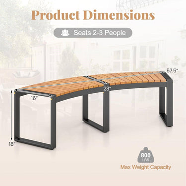 Set of 2 - Outdoor Metal Wood Backless Garden Bench with Modern Curved Design