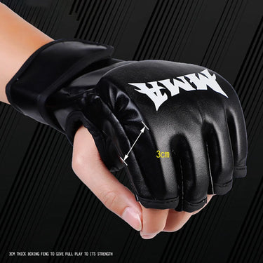 Black PU leather kickboxing gloves for men, women, and kids by 24 Hour Sport, designed for boxing training and sparring.
