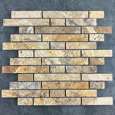 Scabos Travertine Strip Liner on 12" x 12" Mesh Mosaic Tile