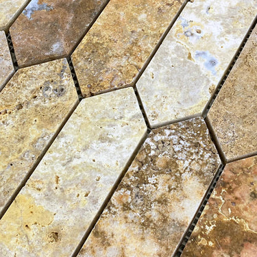 Scabos Travertine Strada Design on 12" x 12" Mesh Mosaic Tile
