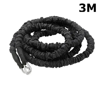 2/3M resistance training rope with 50/80LB resistance for intense workouts, by 24 Hour Sport, shown coiled ready for use.