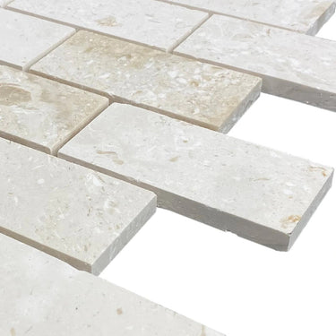 Shell Stone Limestone 2"x4" Brick Honed on 12" x 12" Mesh Mosaic Tile