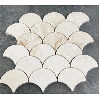 Shell Stone Limestone Laguna Design on 12" x 12" Mesh Mosaic Tile