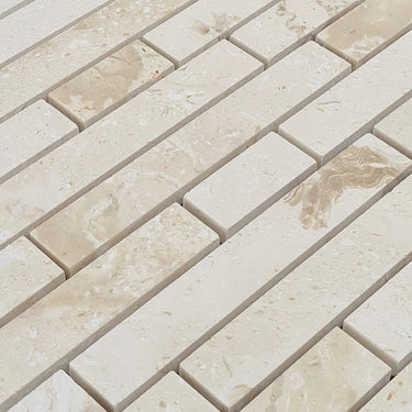 Shell Stone Limestone Stripe Liner on 12" x 12" Mesh Mosaic Tile