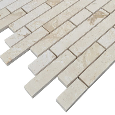 Shell Stone Limestone Stripe Liner on 12" x 12" Mesh Mosaic Tile
