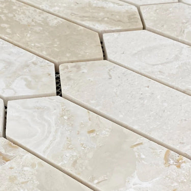 Shell Stone Limestone Strada Design on 12" x 12" Mesh Mosaic Tile