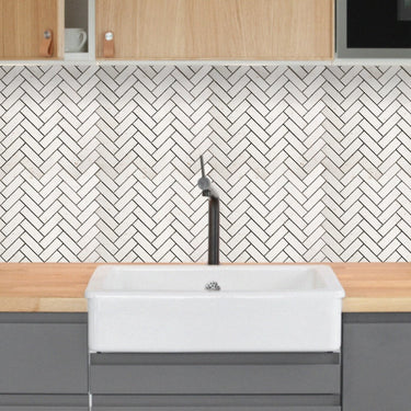 Shell Stone Limestone 1"x3" Herringbone on 12" x 12" Mesh Mosaic Tile