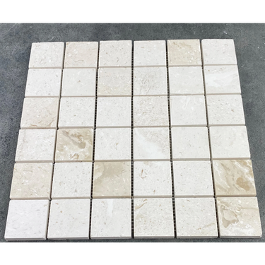 Shell Stone Limestone 2"x2" Honed on 12" x 12" Mesh Mosaic Tile