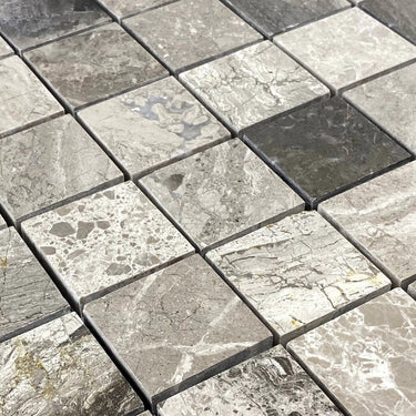 Silver Shadow Marble 2"x2" Honed on 12" x 12" Mesh Mosaic Tile