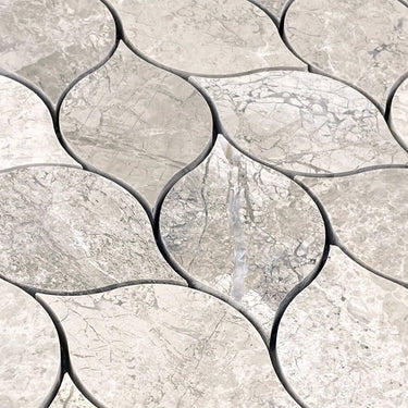 Silver Shadow Marble Leaf Design on 12" x 12" Mesh Mosaic Tile