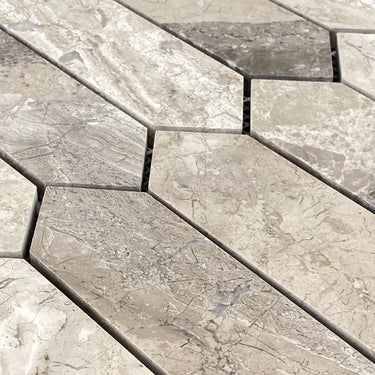 Silver Shadow Marble Strada Design on 12" x 12" Mesh Mosaic Tile
