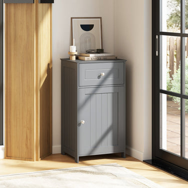 Single Door Bathroom Cabinet with Adjustable Shelf and Drawer-Gray