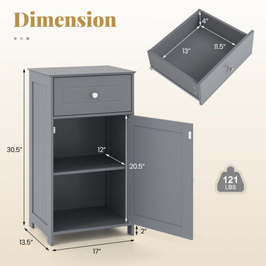 Single Door Bathroom Cabinet with Adjustable Shelf and Drawer-Gray