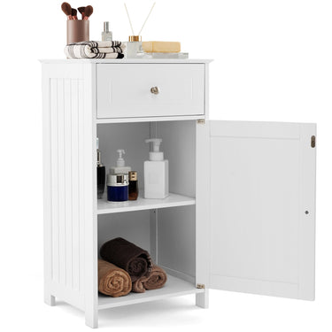 Single Door Bathroom Cabinet with Adjustable Shelf and Drawer-White
