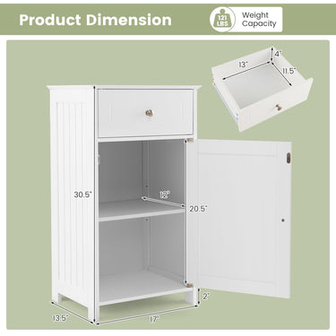 Single Door Bathroom Cabinet with Adjustable Shelf and Drawer-White