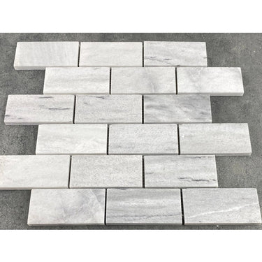 Solto White Marble 2"x4" Brick Honed on 12" x 12" Mesh Mosaic Tile