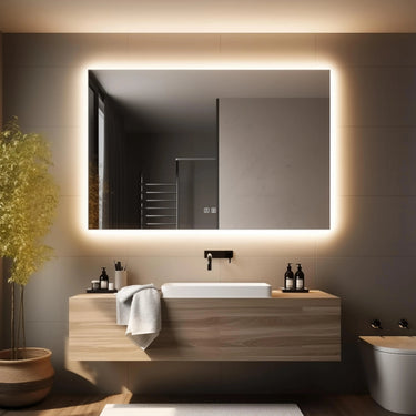 HAUSVITA sleek backlit LED bathroom mirror with modern design, illuminated framing, and reflective glass for contemporary bathrooms.
