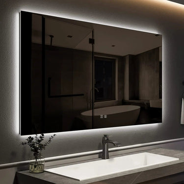 HAUSVITA sleek backlit LED bathroom mirror with modern design and illuminated frame, ideal for contemporary bathroom decor.