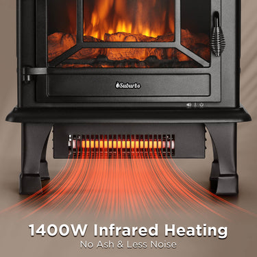 TURBRO Suburbs TS20-SD electric fireplace stove heater with sound, featuring realistic flame effect and digital controls.