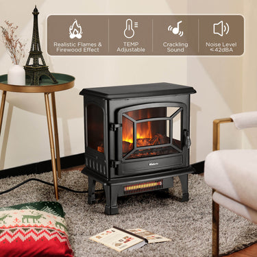 TURBRO Suburbs TS20-SD electric fireplace stove heater with realistic flame display and sound effects, compact and modern design.
