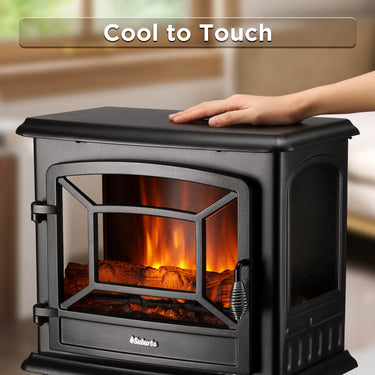TURBRO Suburbs TS20-SD electric fireplace stove heater with realistic flames and sound effects, compact design for cozy heating.