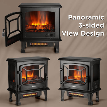 TURBRO Suburbs TS20-SD electric fireplace stove heater with realistic flame effect and sound, compact design for cozy heating.