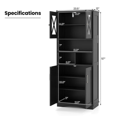 Tall Bathroom Cabinet Large Floor Storage Cabinet with Acrylic Doors and 3 Cubes-Black