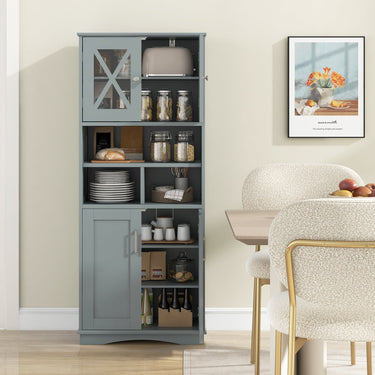 Tall Bathroom Cabinet Large Floor Storage Cabinet with Acrylic Doors and 3 Cubes-Gray