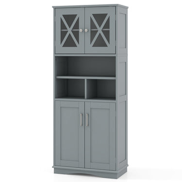 Tall Bathroom Cabinet Large Floor Storage Cabinet with Acrylic Doors and 3 Cubes-Gray