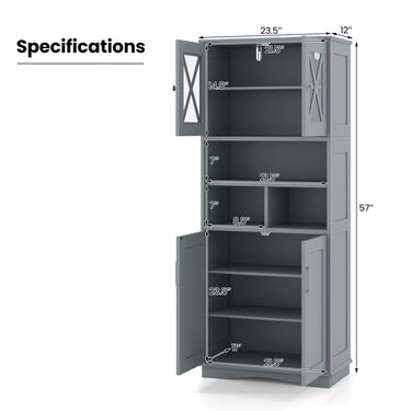 Tall Bathroom Cabinet Large Floor Storage Cabinet with Acrylic Doors and 3 Cubes-Gray