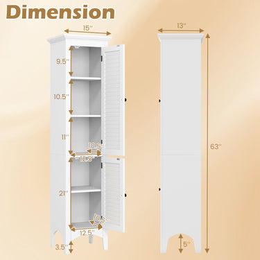 Tall Bathroom Floor Cabinet with Shutter Doors and Adjustable Shelf-White
