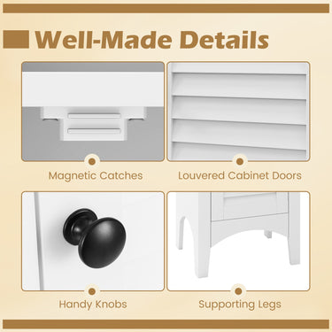 Tall Bathroom Floor Cabinet with Shutter Doors and Adjustable Shelf-White