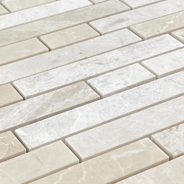 Vanilla Beige Marble Strip Liner on 12" x 12" Mesh Mosaic Tile