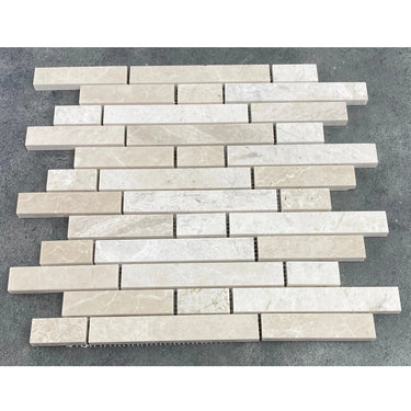 Vanilla Beige Marble Strip Liner on 12" x 12" Mesh Mosaic Tile