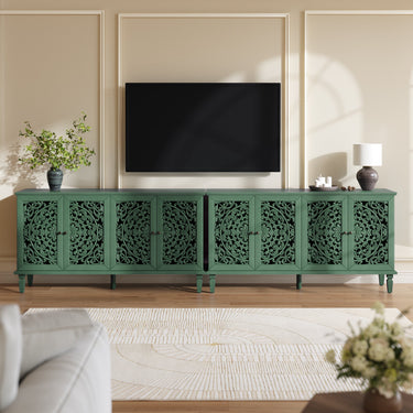 Antique 60-foot buffet cabinet with floral carvings by HouseOfZazla, showcasing intricate woodwork and vintage design details.