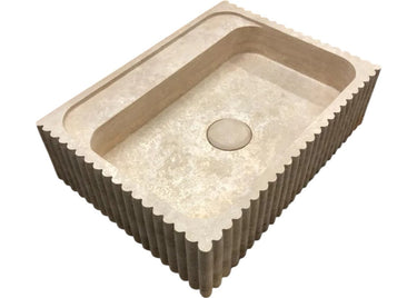 Beige Travertine Rectangular Wall-mount Bathroom Sink Fluted (W)20" (L)24" (H)6"