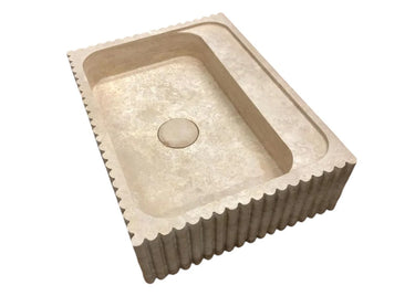 Beige Travertine Rectangular Wall-mount Bathroom Sink Fluted (W)20" (L)24" (H)6"