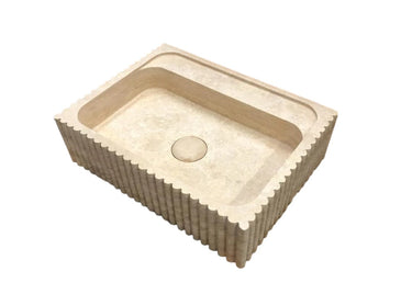 Beige Travertine Rectangular Wall-mount Bathroom Sink Fluted (W)20" (L)24" (H)6"