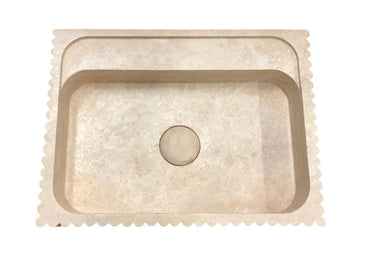 Beige Travertine Rectangular Wall-mount Bathroom Sink Fluted (W)20" (L)24" (H)6"