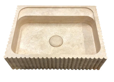 Beige Travertine Rectangular Wall-mount Bathroom Sink Fluted (W)20" (L)24" (H)6"