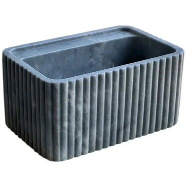 Luvohome bluestone marble wall-mount bathroom sink with fluted rectangular design, 16" wide, 24" long, 12" high, honed finish.