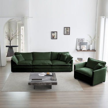 Green chenille 2-piece upholstered sectional sofa set by HouseOfZazla, featuring plush cushions and modern design.